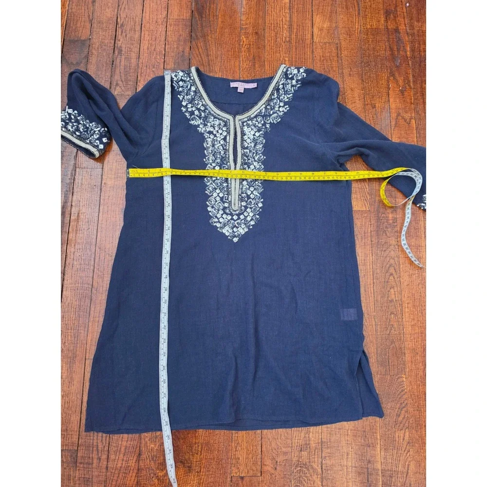 Calypso St Barth Navy Blue Sequin Gauze Ligthweight Boho Resort Beach Tunic S - Picture 3 of 8
